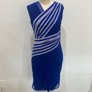 Reiss blue striped and polka dotted cap sleeve dress size 4